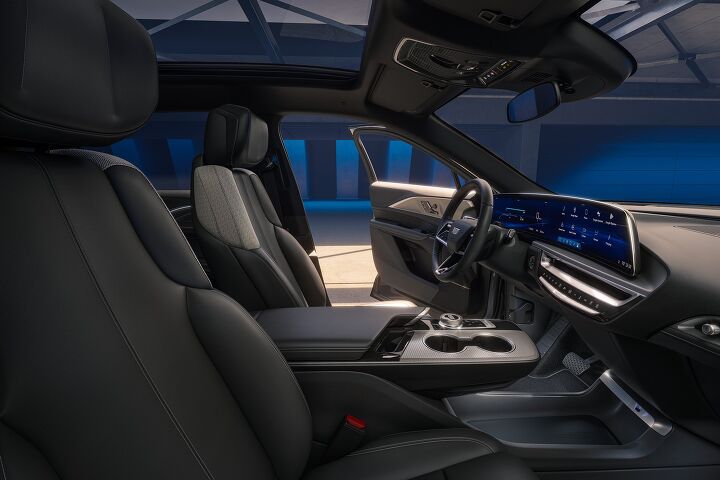 Interior shot of the full dash and center console in the 2024 Cadillac LYRIQ Tech trim.