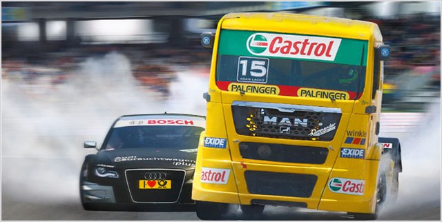 hans stuck challenges dtm champ to nurburgring race man race truck vs audi a4