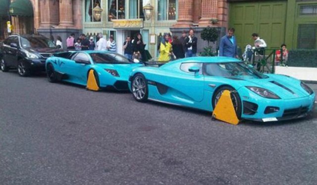 Turquoise Supercars Belong To Qatari Royal Family, Cars Booted Outside Their $2.5 Billion Store (Video Inside)