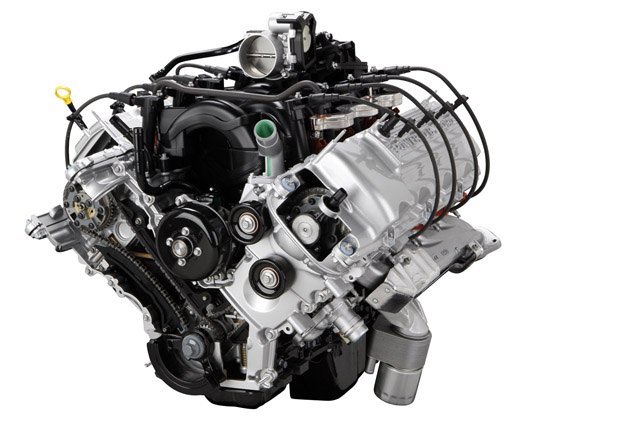 The 6.2-liter V8 engine powering the 2011 Ford F-150 delivers 411 horsepower and 434 lb.-ft. of torque. (08/11/2010)