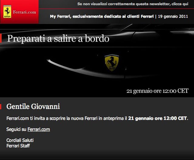 ferrari to show successor to 612 scaglietti at private event