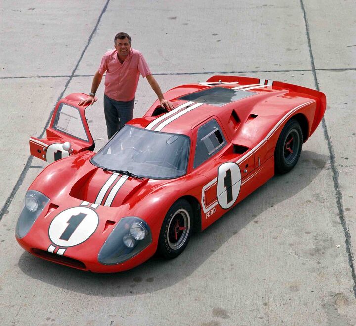 24 Hours of LeMans, LeMans, France, 1967. Carroll Shelby with the race winning Ford Mark IV. CD#0554-3252-2891-1.
