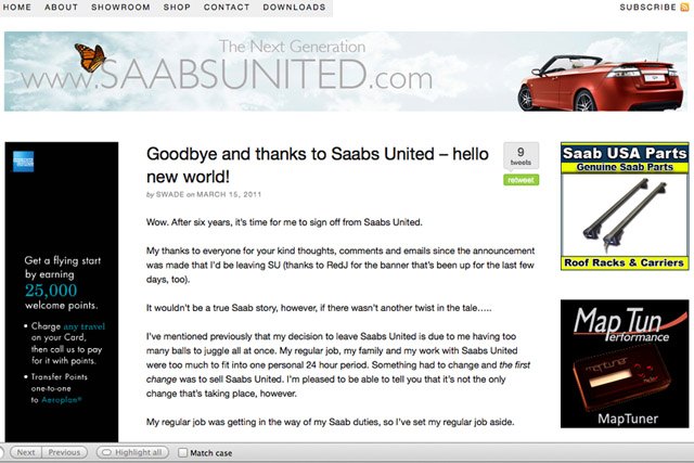Saabs United Forum Founder Hired to Head-Up Social Media For Saab