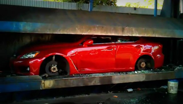 watch a lexus is f being crushed for illegal street racing video