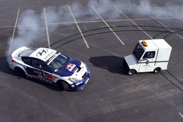 rhys millen drifts through hyundai headquarters video