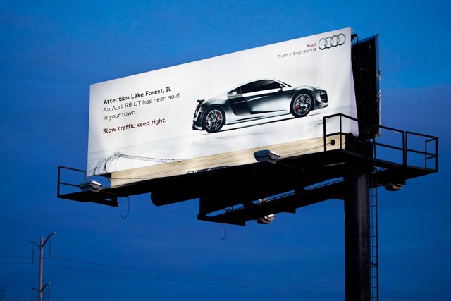 audi r8 gt billboard warns locals