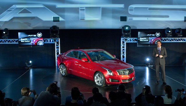 General Motors North America President Mark Reuss introduces the 2013 Cadillac ATS compact luxury sports sedan at a special event prior to the start of the North American International Auto Show Sunday, January 8, 2012 in Detroit, Michigan. The rear-drive ATS is the most agile and lightweight Cadillac, with one of the lowest curb weights…