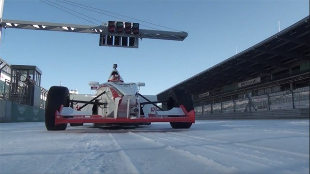 nrburgring formula race car takes on ice and snow video