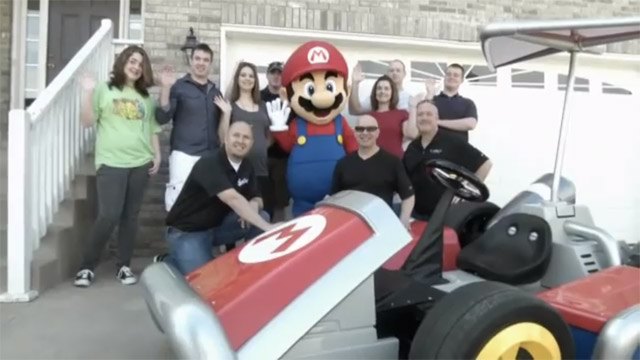 mario hand delivers life sized kart to gamestop epic reward giveaway winner video