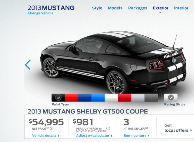 2013 ford shelby gt500 configurator live on ford site