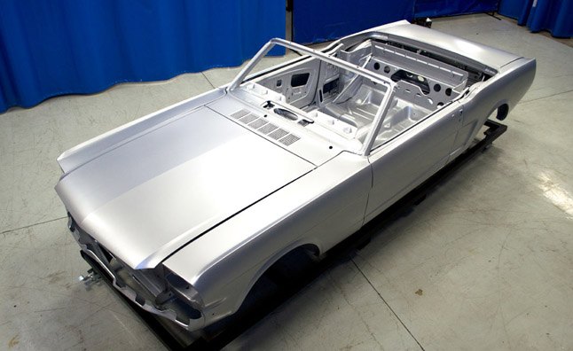 The 1965 Ford Mustang convertible body is now available at www.fordrestorationparts.com. It is one of several complete Mustang bodies Ford has licensed. (06/12/12)
