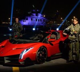 Lamborghini Veneno Roadster + Aircraft Carrier = Wild Debut