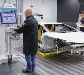 Lamborghini engineers using their latest toy, performing 3D quality control checks on components for the new Hurecan.