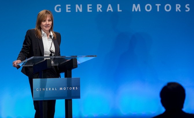 General Motors CEO Mary Barra answers questions from the media Wednesday, October 1, 2014, after presenting the company's customer-focused strategic plan to become the most valued automotive company, at a conference of investors and financial analysts at the General Motors Milford Proving Grounds in Milford, Michigan. (Photo by Steve Fecht for General Motors)