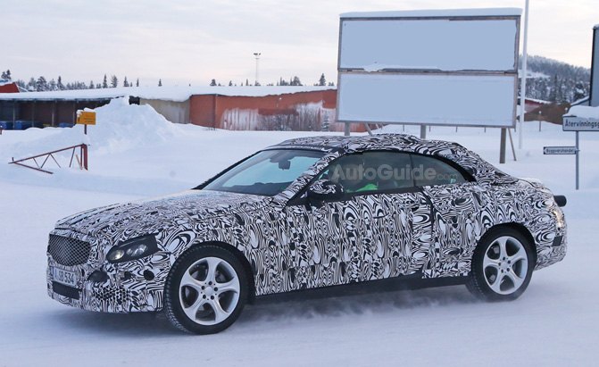 2016 mercedes c class convertible spied in the snow