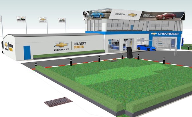 Chevrolet and Daytona International Speedway (DIS) will offer an exclusive opportunity for Chevrolet customers to take delivery of their new vehicle at the Speedway starting in late 2016. The Chevrolet Delivery Center at DIS will be located in the infield adjacent to Gatorade Victory Lane and will have the familiar appearance of a neighborhood Chevrolet dealership. Select new Chevrolet vehicles will offer the option for delivery at DIS during the ordering process at U.S. Chevrolet dealers for an additional fee.