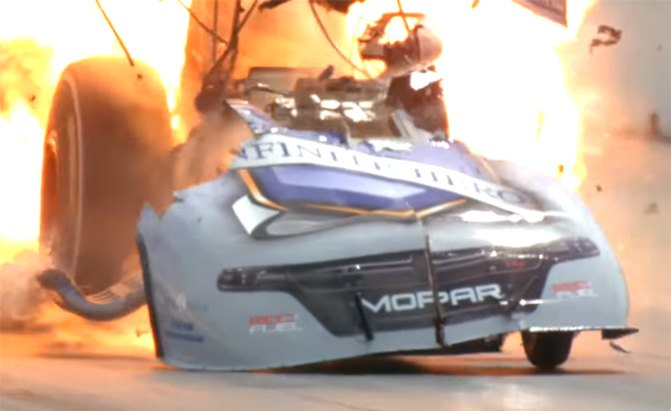 Watch Scary Video of an NHRA Funny Car Exploding in a Drag Race