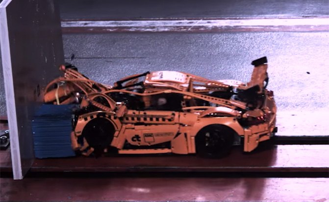 watch a lego porsche 911 gt3 rs undergo a crash test