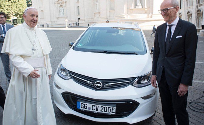 the new popemobile is a chevy bolt in german clothes