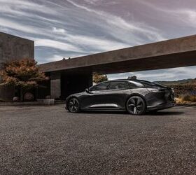 the stealth look package adds sporty dark trim to the lucid air
