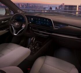 Passenger side dash view of the fresh new interior design in the 2024 Cadillac XT4, featuring the signature AKG audio system and the LYRIQ-inspired 33-inch-diagonal interface and display with 9K resolution.
