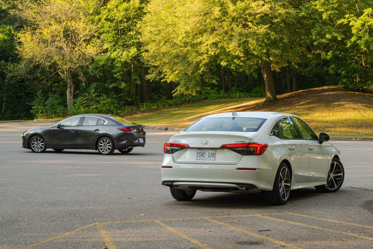 Side-by-side comparison of Honda Civic and Mazda3
