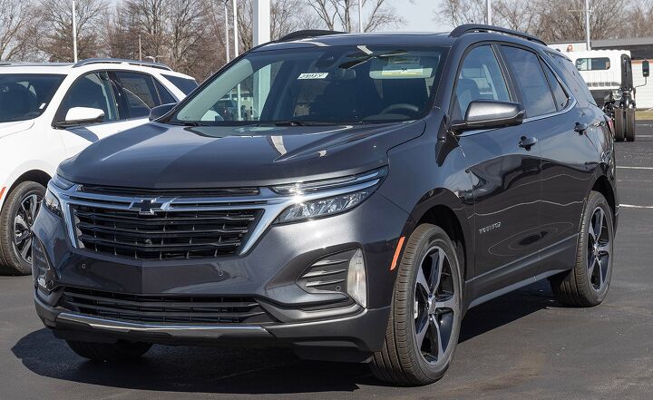 Indianapolis – Circa February 2023: Chevrolet Equinox display at a dealership. Chevy offers the Equinox in LS, LT, RS, and Premier models.