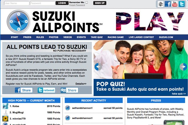Suzuki AllPoints Social Media Campaign Will Have You Tweeting to Win a 2011 Kizashi