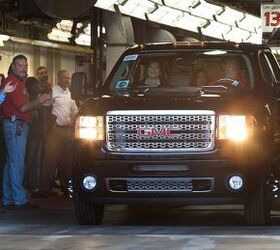 The 13 millionth vehicle produced at General Motors Flint Assembly Plant – a 2011 GMC Sierra Denali 3500HD – rolls off the line Thursday, September 30, 2011 in Flint, Michigan. Dubbed "Lucky 13", the heavy-duty pickup joins other historic GM vehicles like the 1953 Corvette, Chevrolet Bel Airs, Impalas, Monte Carlos, Fleetside pickups, Suburbans and…