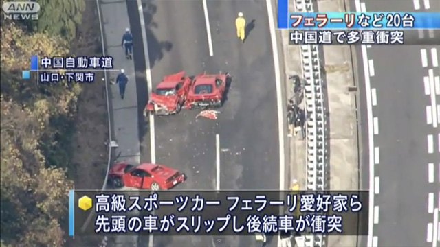eight ferraris other exotics destroyed in japan car crash video