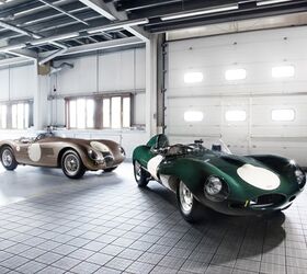 jaguar c and d types return to racing in 60 year celebration