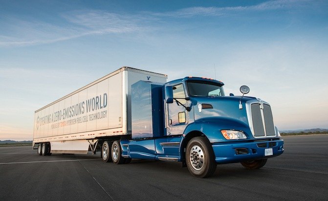 watch toyota s fuel cell truck drag race a diesel big rig