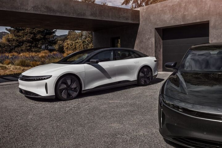 the stealth look package adds sporty dark trim to the lucid air