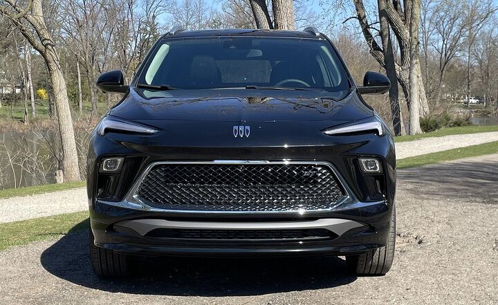 A blacked-out mesh grille surrounded by chrome on our Encore GX ST tester.