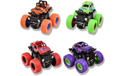 Duyfioa brings the Monster Truck mayhem to your living room floor with this four-pack of pullback toy cars. Photo credit: Amazon.com.