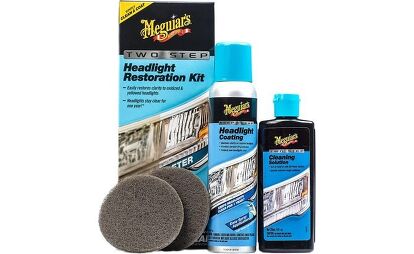 Meguiar&#8217;s is one of the few headlight restoration kits to include a spray can of UV clearcoat. Photo credit: Amazon.com.
