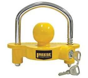 With its bright-yellow finish the Reese coupler lock tells potential thieves to look elsewhere. Photo credit: Amazon.com. 
