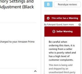 Once a few reviews are submitted, Fakespot can also pop up a warning, like this one on the Custom-US seller. Source: Amazon.com/Fakespot.