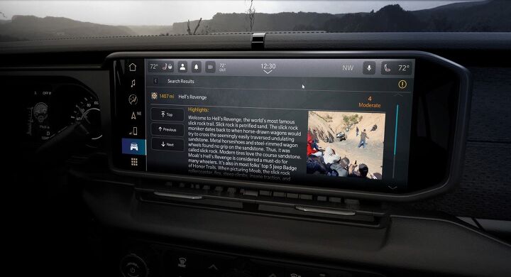 Downloaded right into the Uconnect 5 system and displayed on the new 12.3-inch high-resolution screen, Trails Offroad offers detailed trail guides for the 62 Jeep(R) Badge of Honor trails, which include Hell's Revenge in Utah.