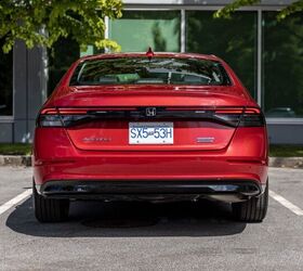 The rear of the 2023 Honda Accord is marked by a sloped roofline and taillights that almost wrap the entire width fo the car. Surprisingly, for one of Honda's halo models the H badge is quite small on the back.