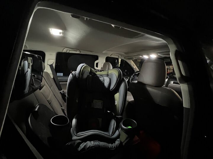 The baby's car seat still might not be perfectly visible when rotated, but the experience is altogether better with LED lights illuminating the cabin. | Photo Credit: Ross Ballot