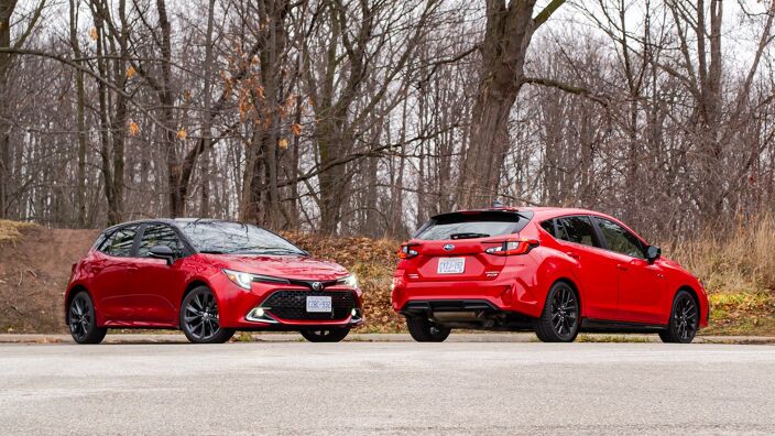 Subaru Impreza RS and Toyota Corolla Hatchback XSE side-by-side comparison photo