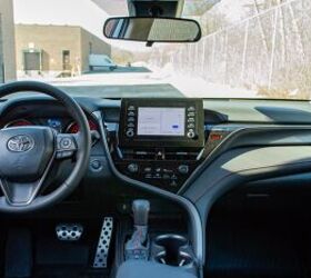 The interior of the Camry TRD isn't quite as dramatic as the outside but the styling is consistent with red stitching throughout and racing-styled aluminum gas and brake pedals.