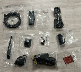 All of the items received in my front and rear Thinkware Q200 dash cam bundle. 