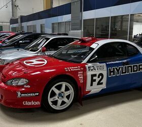 Rows of retired Hyundai race cars 