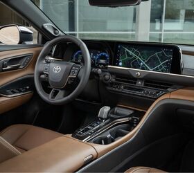 Swanky interior features plenty of brown leather. Image credit: Toyota