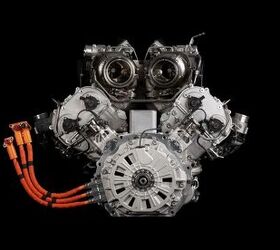 Lamborghini has released this image of the new twin-turbo hybrid V8 