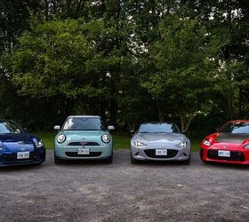 From left to right: Subaru BRZ tS, Mini Cooper S, Mazda MX-5 Miata Club, Toyota GR86 Trueno Edition. Image: Jeff Wilson