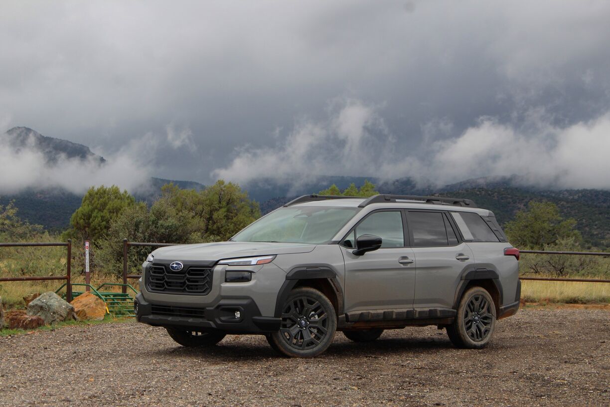 2026 Subaru Outback navigating a rocky off-road trail with rugged terrain